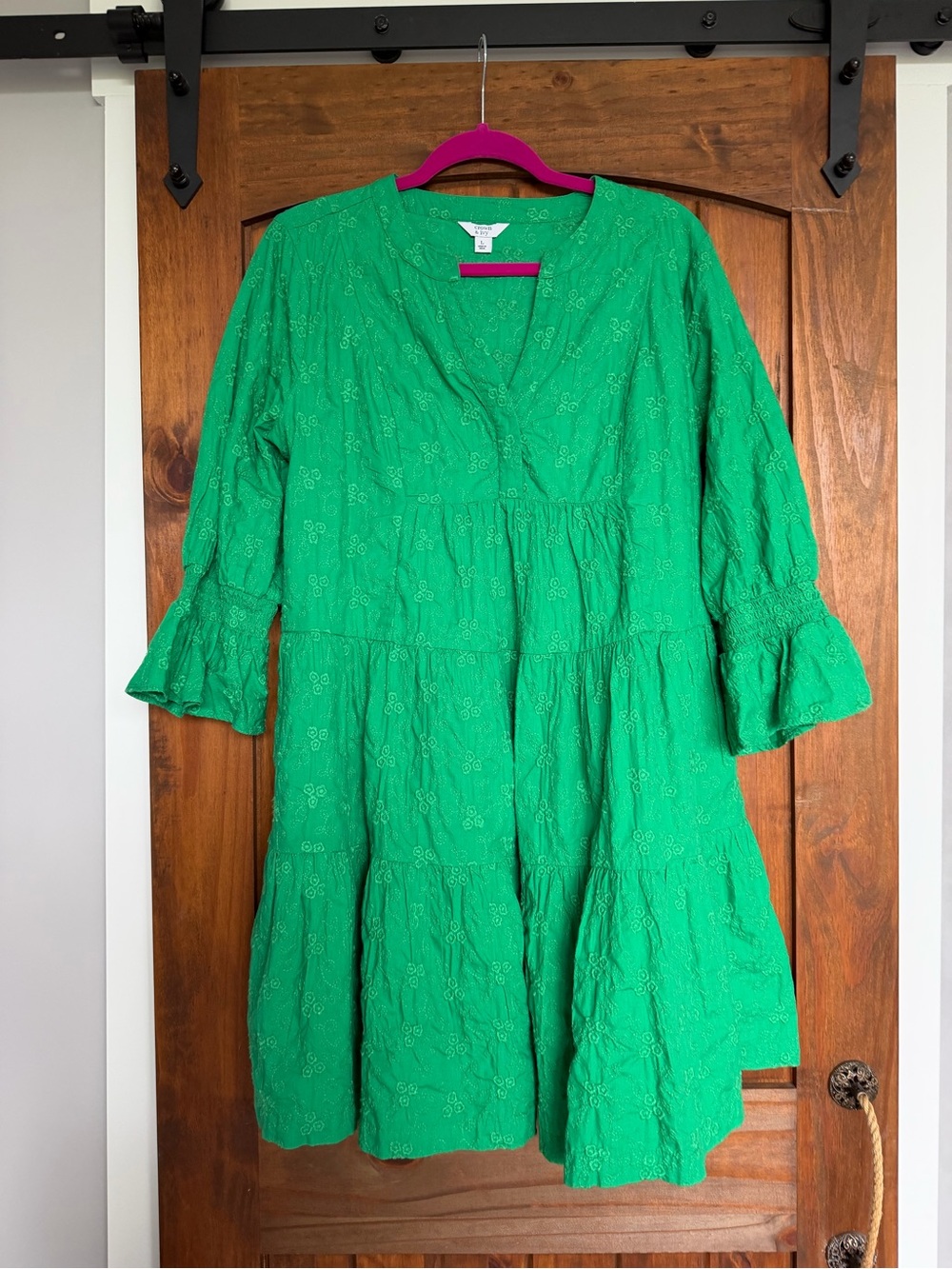 crown & ivy Bright Green Tiered Eyelet Mini Dress